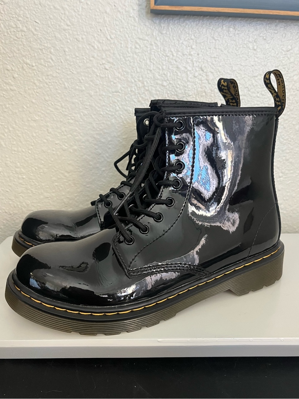Dr. Martens Black Patent Leather Side Zip Combat Boots Women’s Size 5